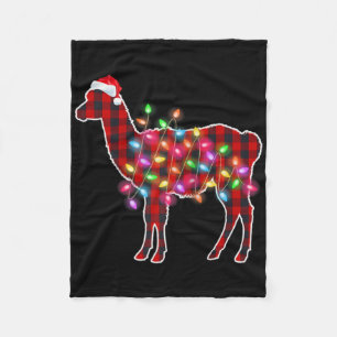 Plaid Buffalo Llama Christmas Pajamas Xmas Lights  Fleece Blanket