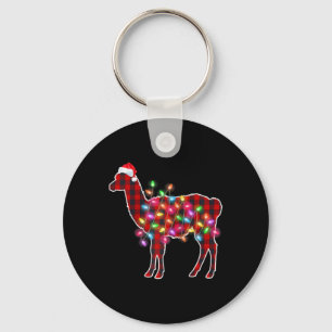 Plaid Buffalo Llama Christmas Pajamas Xmas Lights  Key Ring