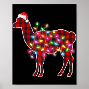 Plaid Buffalo Llama Christmas Pajamas Xmas Lights  Poster