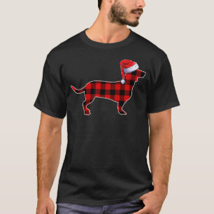 Plaid Buffalo Santa Dachshund Boy Apparel, Christm T-Shirt