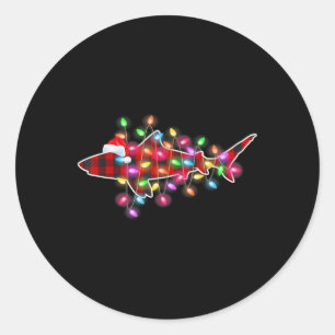 Plaid Buffalo Shark Christmas Pajamas Xmas Lights  Classic Round Sticker
