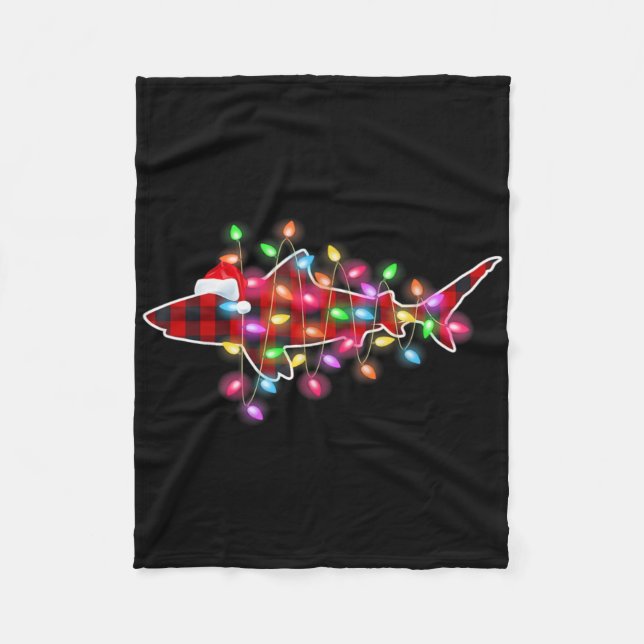 Plaid Buffalo Shark Christmas Pajamas Xmas Lights  Fleece Blanket (Front)