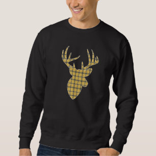 Plaid Buffalo Yellow Grey Plaid Deer Head Christma Sweatshirt