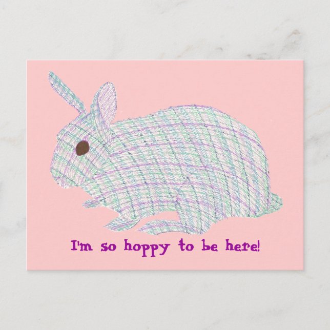 Plaid Bunny,  I'm so hoppy to be here postcards (Front)