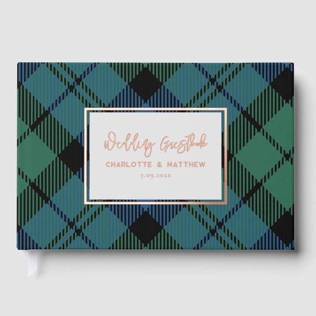Plaid Campbell Rose Gold Foil Wedding Tartan Guest Book (Front)