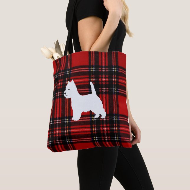 Plaid Canvas Tote with Westie Bag (Close Up)