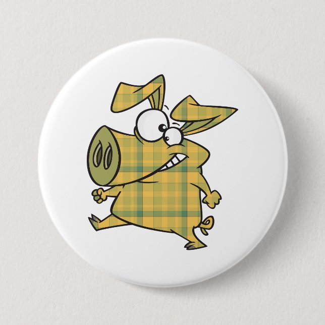 Plaid Cartoon Pig Funny Tartan Farm Animal 7.5 Cm Round Badge (Front)