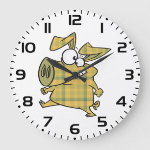 Plaid Cartoon Pig Funny Tartan Farm Animal Large Clock
