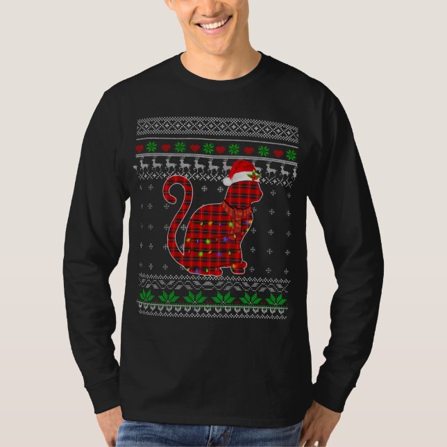 Plaid Cat Ugly Christmas Sweater Pajama Matching F (Front)