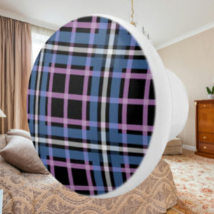 Plaid Ceramic Knob – Blue, Lavender & Black