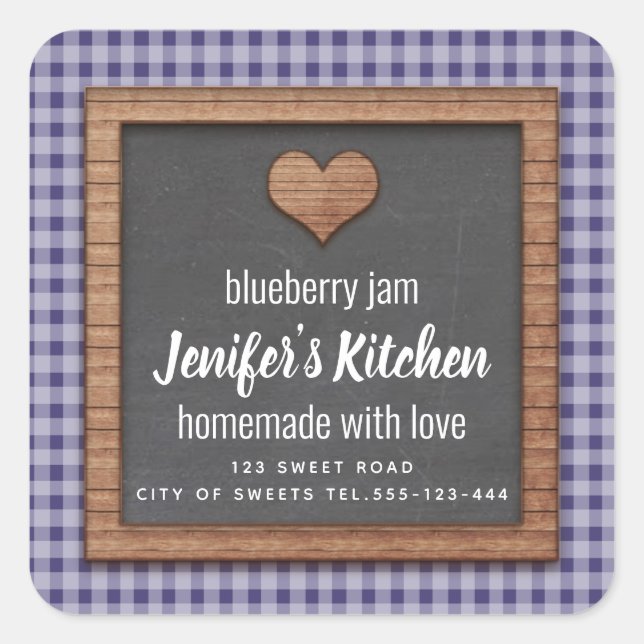 Plaid Chalkboard heart homemade jam Square Sticker (Front)