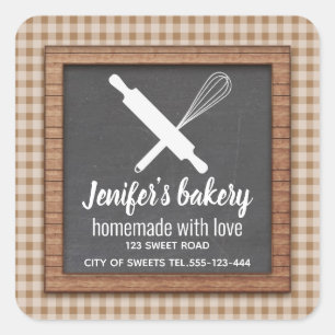 Plaid Chalkboard whisk rolling pin bakery Square Sticker
