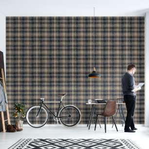 Plaid Check Crackle Texture Beige And Taupe Wallpaper