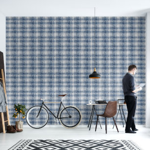 Plaid Check Crackle Texture White Blue Grey Wallpaper
