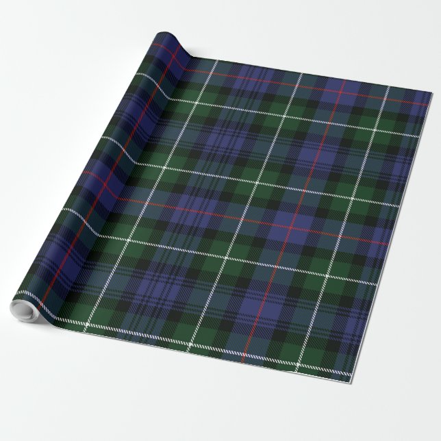 Plaid Check Elegant Green Purple Rustic Tartan Wrapping Paper (Unrolled)