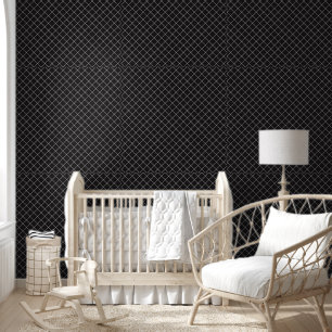 Plaid Check Square Black Room Wallpaper