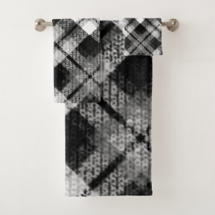 Plaid Check Tartan Black White Farmhouse Modern Bath Towel Set