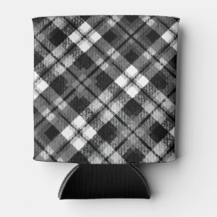 Plaid Check Tartan Black White Farmhouse Modern Can Cooler
