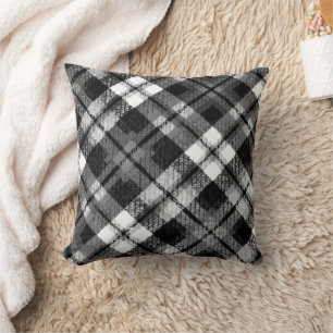 Plaid Check Tartan Black White Farmhouse Modern Cushion