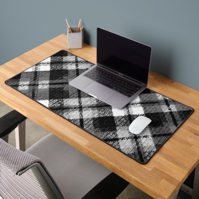 Plaid Check Tartan Black White Farmhouse Modern Desk Mat (Office 2)