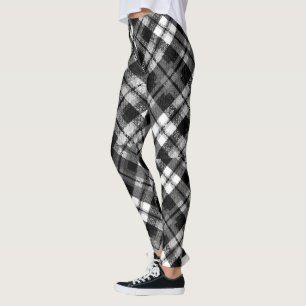 Plaid Check Tartan Black White Farmhouse Modern Leggings
