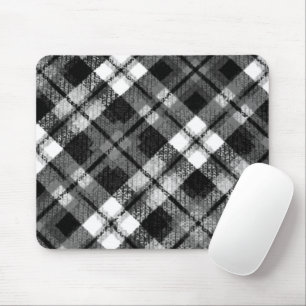 Plaid Check Tartan Black White Farmhouse Modern Mouse Mat