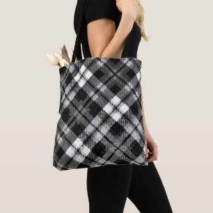 Plaid Check Tartan Black White Farmhouse Modern Tote Bag