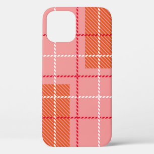 Plaid Checkered Fabric Pattern in pink,  pale oran iPhone 12 Case