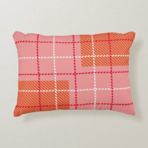 Plaid Checkered Fabric Pattern in pink, pale oran Decorative Cushion