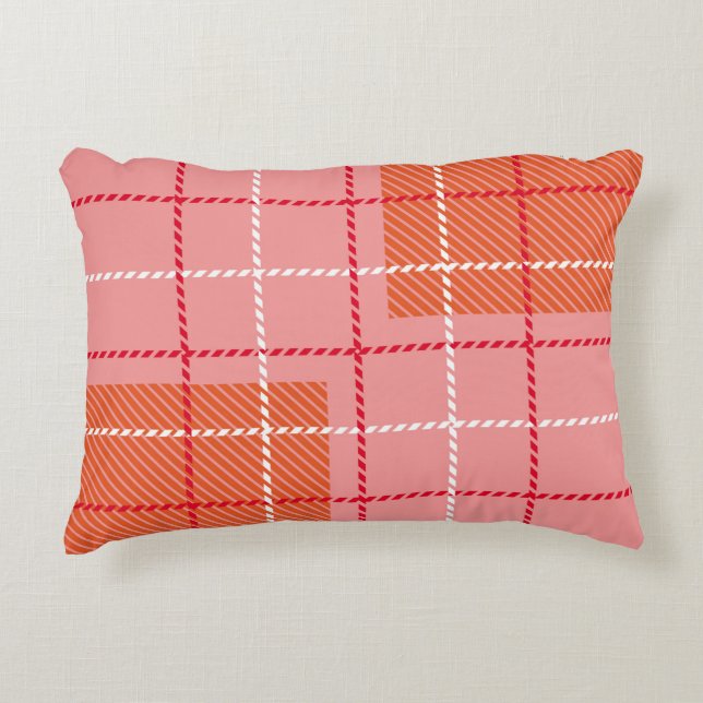 Plaid Checkered Fabric Pattern in pink,  pale oran Decorative Cushion (Front)