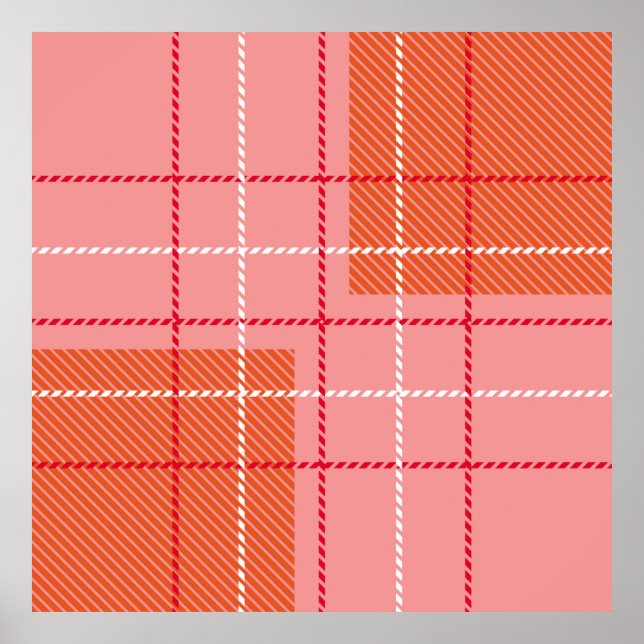Plaid Checkered Fabric Pattern in pink,  pale oran Poster (Front)