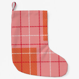 Plaid Checkered Fabric Pattern in pink, pale oran Small Christmas Stocking