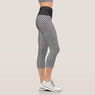 Plaid Chequered Black and White Chequered Pattern Capri Leggings
