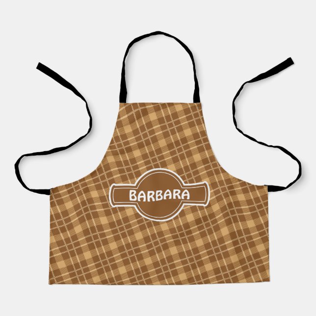 Plaid Chocolate Cream Minimal Pattern Apron (Front)