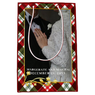 Plaid Christmas 1 Photo Married and Merry Medium Gift Bag