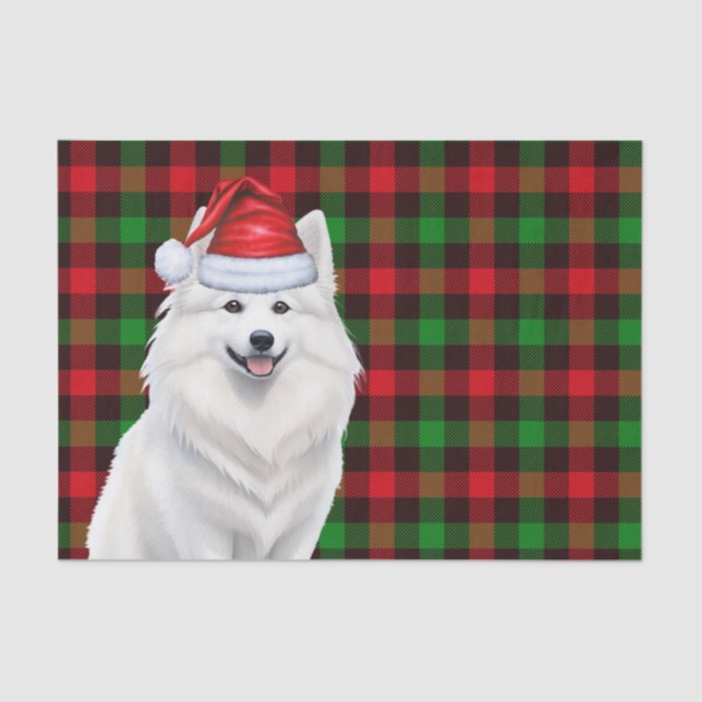 Plaid Christmas American Eskimo Dog Holiday Tissue Paper (Front)