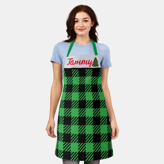 Plaid Christmas Apron - Personalised Holiday Gift (Worn)