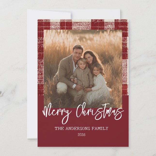Plaid Christmas Card with Photo (Front)