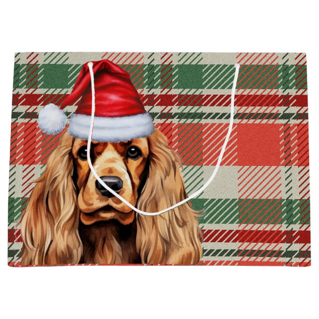 Plaid Christmas Cocker Spaniel Dog  Large Gift Bag (Front)