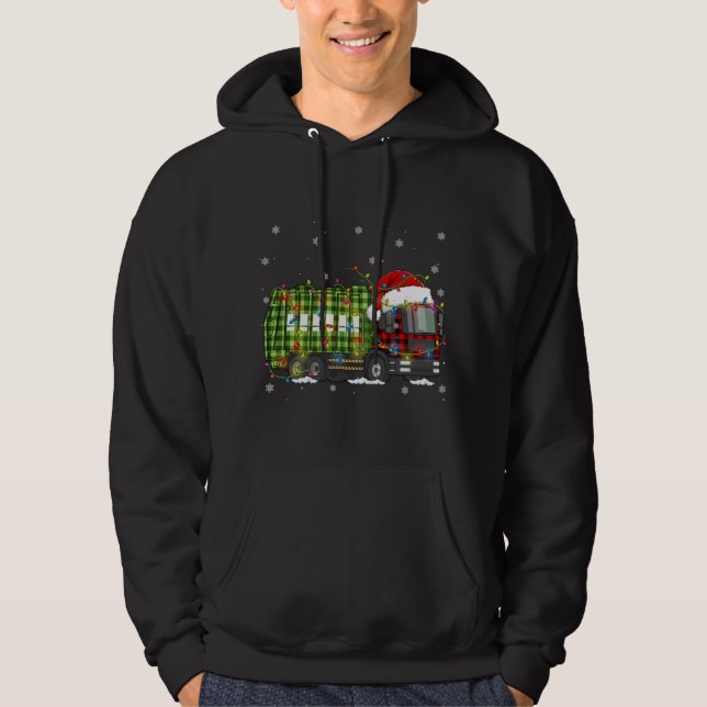 Plaid Christmas Garbage Truck Pyjamas Hoodie (Front)