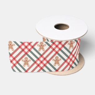 Plaid Christmas Gingerbread Red Green Satin Ribbon