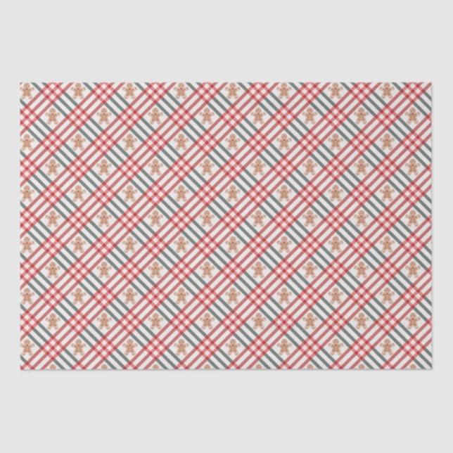 Plaid Christmas Gingerbread Red Green Tissue Paper (Front)