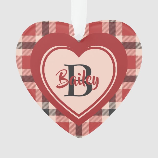 Plaid Christmas Heart w/Pink Tattoo Personalised Ornament (Front)