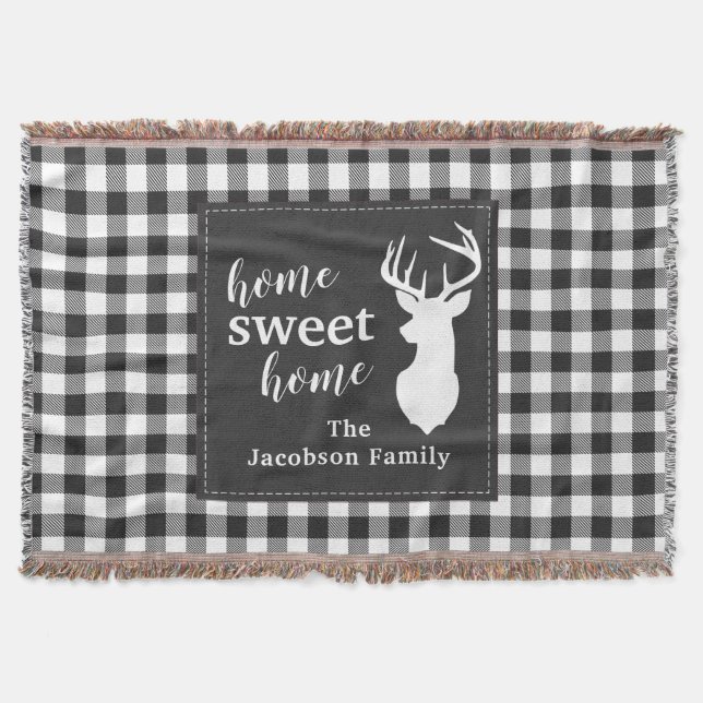 Plaid Christmas Holiday Home Sweet Throw Blanket (Front)