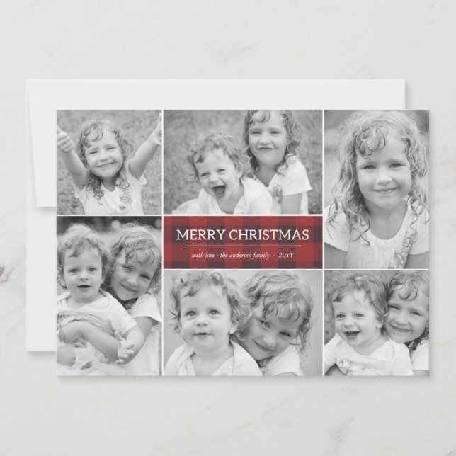 Plaid Christmas Holiday Photo Card (Front)