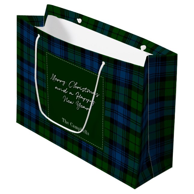 Plaid Christmas Holidays Campbell Military Tartan Large Gift Bag (Front Angled)