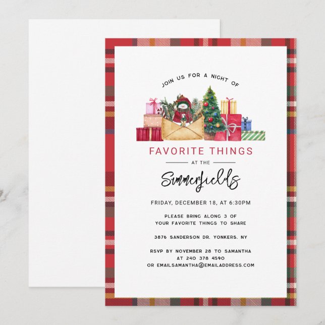 Plaid Christmas Holidays Favourite Things Party Invitation (Front/Back)