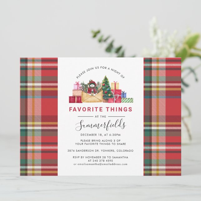 Plaid Christmas Holidays Favourite Things Party Invitation (Standing Front)