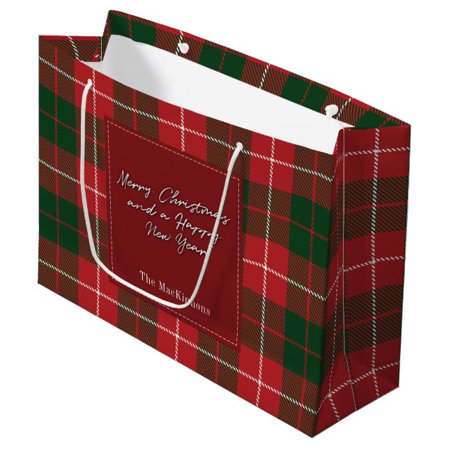 Plaid Christmas Holidays Rustic MacKinnon Tartan Large Gift Bag (Front Angled)
