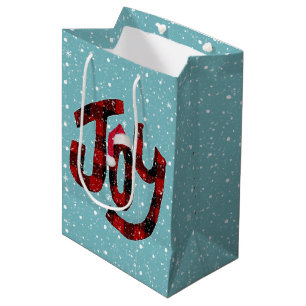 Plaid Christmas Joy On Snowflakes Medium Gift Bag
